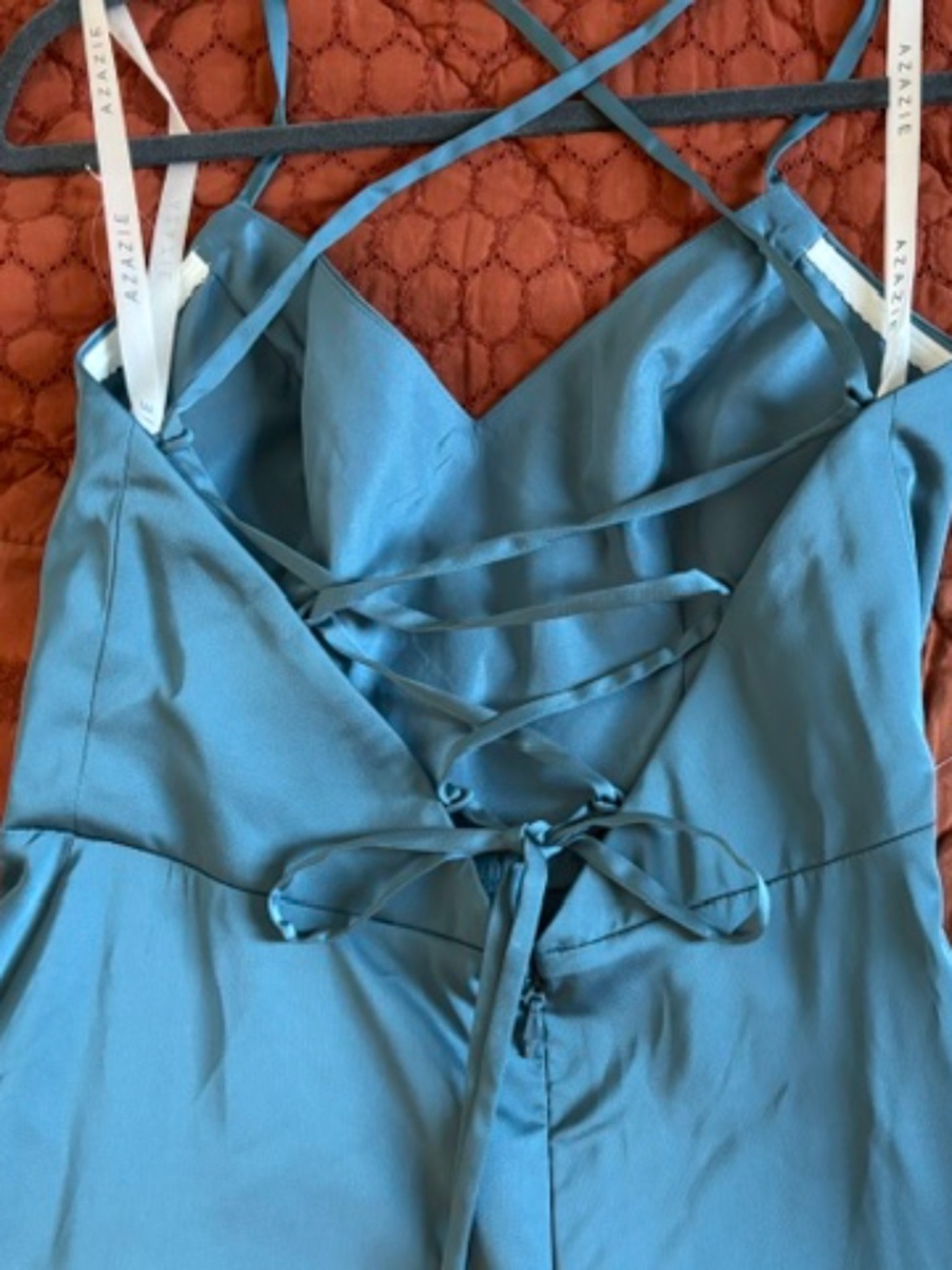 Azazie Mei  Bermuda A-Line V-Neck Stretch Satin Dress, NWT - Picture 3 of 5